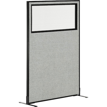 Interion By Global Industrial Interion Freestanding Office Partition Panel with Partial Window, 36-1/4inW x 60inH, Gray 694675WFGY